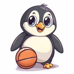 Obraz premium Cute Penguin playing basket ball cartoon illustration