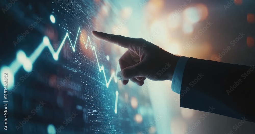 Poster A skilled professional is analyzing complex digital financial charts on a futuristic interface, demonstrating strategic planning and goaloriented decisionmaking for optimal results
