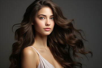 Fototapeta premium Beautiful young woman with clear skin. Model with beautiful luxurious hair.
