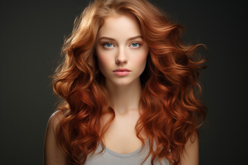 Fototapeta premium Beautiful young woman with clear skin. Model with beautiful luxurious hair.