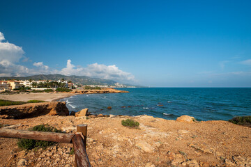 Blick von Punta del Carregador auf Alcossebre, Provinz Castellón, Autonome Gemeinschaft Valencia,...