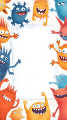 Fototapeta premium Colorful monster characters creating a fun border for children's app design