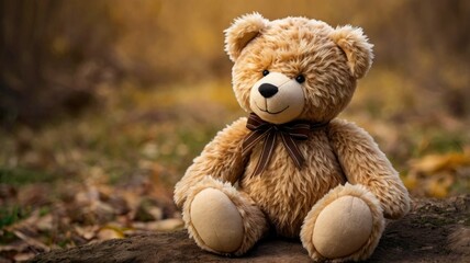 Obraz premium Adorable plush teddy bear: a symbol of childhood, coziness, and warmth, evoking friendship, happiness, and tender memories that warm the heart.