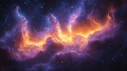 Obraz premium Cosmic nebula, vibrant orange, purple hues.