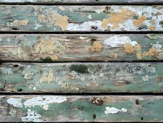 Fototapeta premium Weathered boat plank texture with algae moss and salt