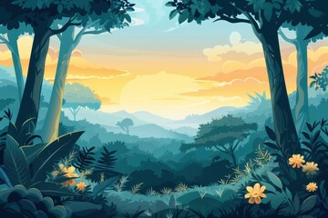 A Scenic Sunrise Through Lush Rainforest Canopy