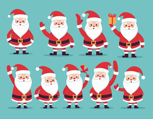 Set of cute funny Santa Claus different poses. Christmas holiday