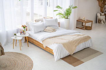 A room with a bed. Bedroom.