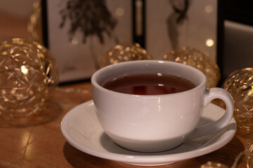 Fragrant tea. A mug of tea before bed.