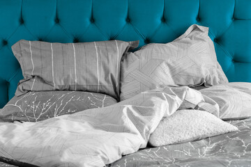 Sleeping bed. Bed sheets. Sleep on the bed.