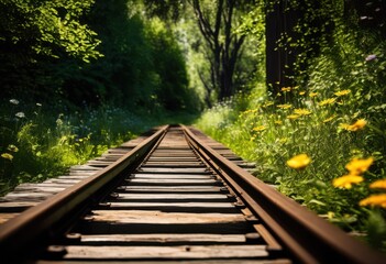 Obraz premium detailed close vintage train tracks highlighting texture patterns amidst embrace, abandonment, adventure, artistry, backdrop, railway, beauty, craftsmanship