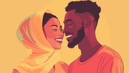 Obraz premium Stylized Illustration of a Black Couple
