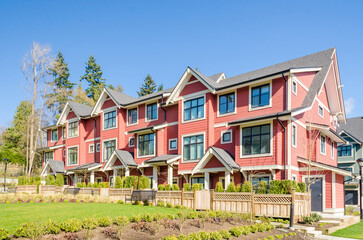 Modern apartment building with nice summer landscape in Vancouver, Canada, North America. Day time...