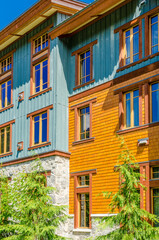 Naklejka premium Modern apartment building with nice summer landscape in Vancouver, Canada, North America. Day time on April 2024.