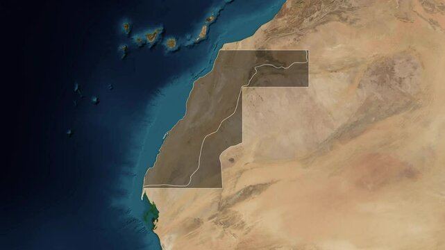 Zoom from Earth to Western Sahara (with Provinces) World map animation with highlighted borders of countries. Images from NASA