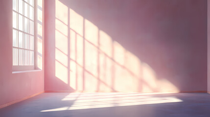 Obraz premium Pastel room with large window casting shadows on floor. Shadowplay. Illustration