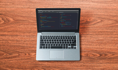 Software development programming on computer screen for modish application and program coding