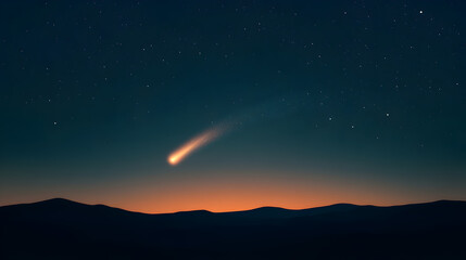 Fototapeta premium A basic illustration of a comet with a tail, shown in simple curves and a bright glow. Minimalist comet design.