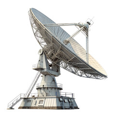 Large metallic satellite dish antenna against a transparent background, symbolizing communication, technology, and space exploration. PNG 