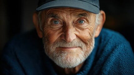 Fototapeta premium Elderly American man with a baseball cap and a kind smile.