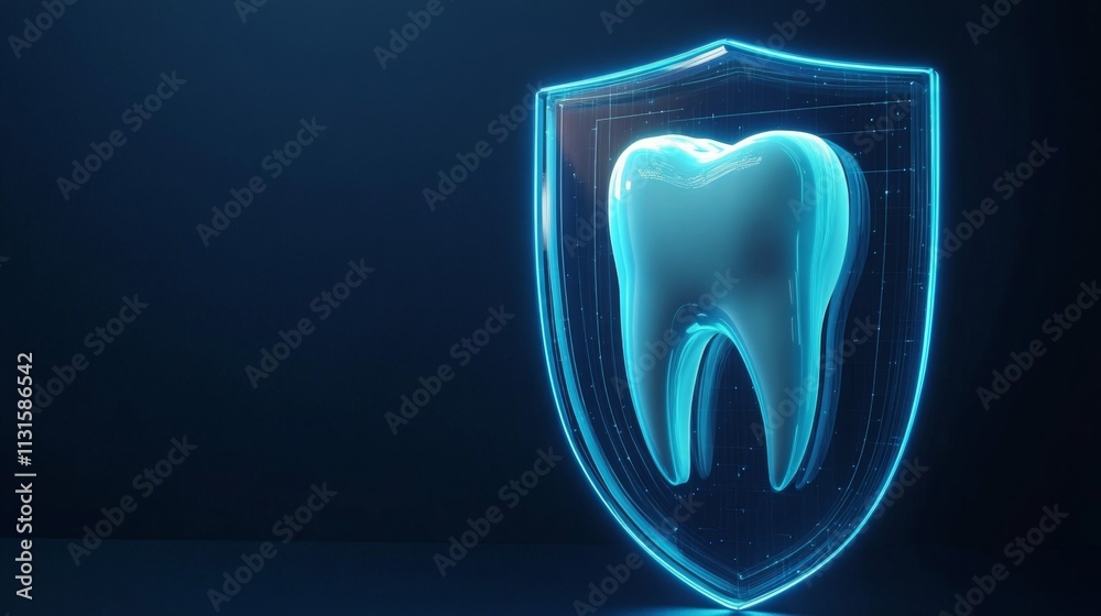 Poster this visual representation features a glowing tooth inside a protective shield, symbolizing the inte