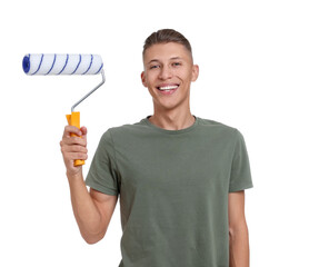 Portrait of young decorator on white background