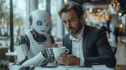 ロボットとカフェで打ち合わせ