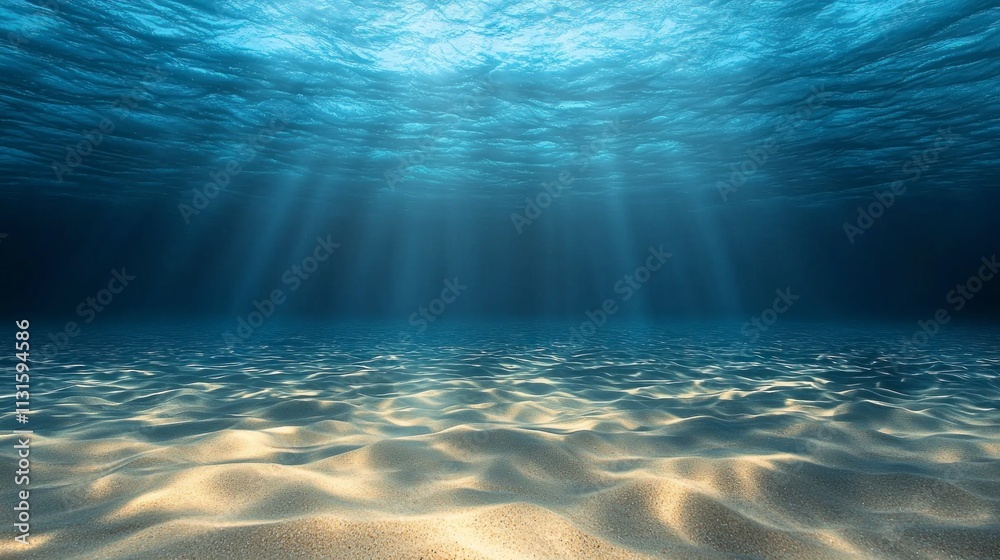 Poster beneath the surface, a captivating underwater world unfolds with shimmering golden sands gently brus