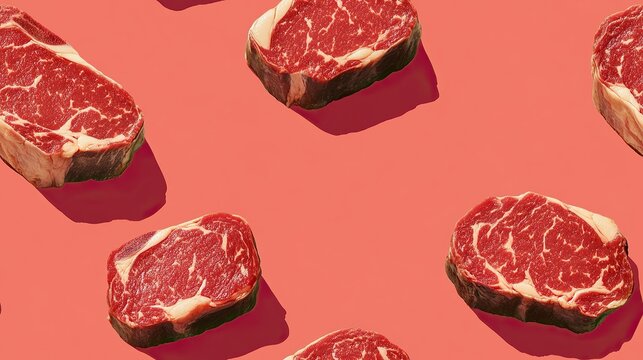 meat slice seamless patern with red background random beaf cow meat