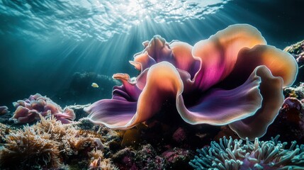 A mesmerizing composition of swirling pigment clouds underwater, the vibrant hues blending seamlessly, illuminated by soft backlighting for a dreamy effect