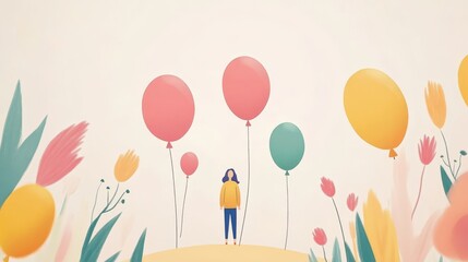 Happy birthday vector template design. Birthday text greeting card with party balloons elements in yellow empty space for typography. Vector Illustration. 