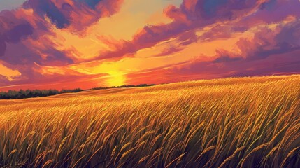 Obraz premium Golden Prairie Landscape at Sunset
