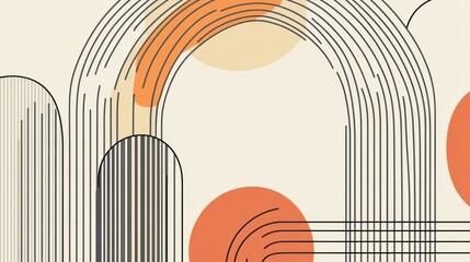 Line geometric arch and circle abstract shapes. Contemporary mid century line design set. Pattern with stripes lines