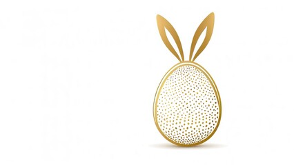 Obraz premium Minimalistic Easter egg design with bunny ears, golden lines, copy space