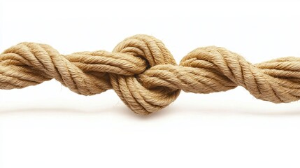 Obraz premium Close-up of a tightly knotted natural rope against a white background.
