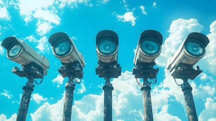 Modern and beautiful cctv camera The background is a beautiful sky