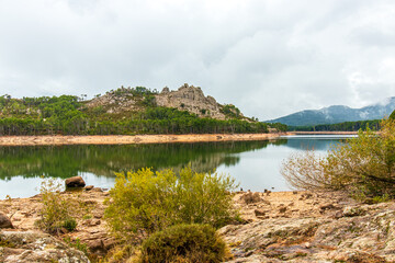 lake in the mountains of Alta Rocca in Corsica near the dam of L'Ospedale, Lavu di U Spidali