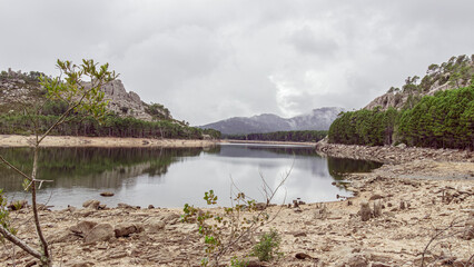 lake in the mountains of Alta Rocca in Corsica near the dam of L'Ospedale, Lavu di U Spidali