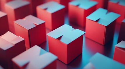 Obraz premium Red cubes pattern, geometric shapes, abstract background.