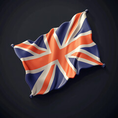realistic 3d illustration of united kingdom flag in cartoon style with glossy texture on dark background for patriotic and design concepts