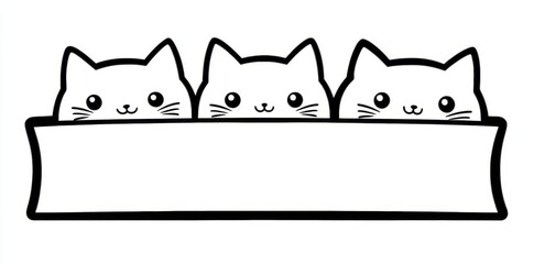 The graphic depicts three cute cats gazing at a horizontal surface in black and white.