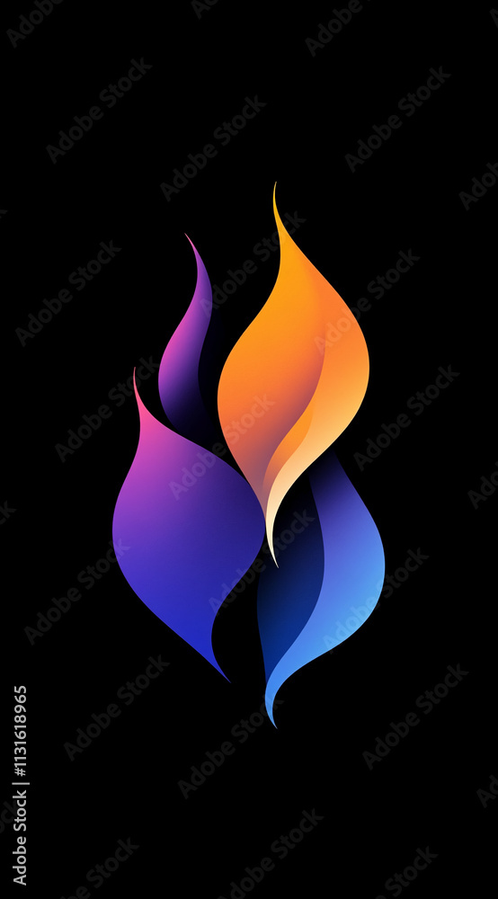 Poster colorful abstract flames rising in vivid hues against a black background creating a striking visual 