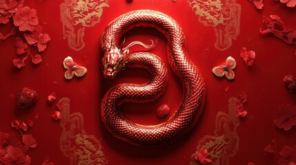 Obraz premium 2025 Chinese New Year, year of the Snake. Chinese zodiac, red background