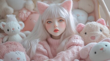 Whimsical Wonderland: A Doll's Enchanted Retreat with Plush Friends.