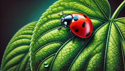 Ladybug on green leaf