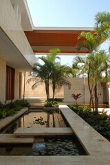Modern Tropical Courtyard Water Feature Design