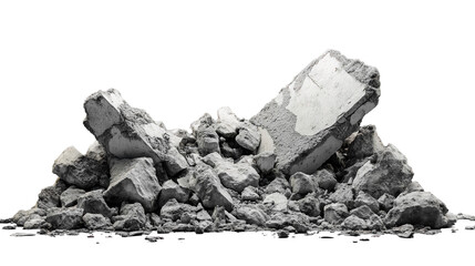 large broken cement rubble from construction isolated on transparent background