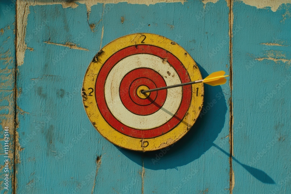 Poster a colorful target board shows a bright yellow arrow hitting the central red bullseye, symbolizing pr