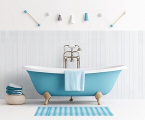 Elegant vintage clawfoot bathtub in a modern bathroom with chic decor and pastel accents