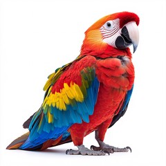 Obraz premium A vibrant and colorful parrot with bright plumage, isolated on a white background.